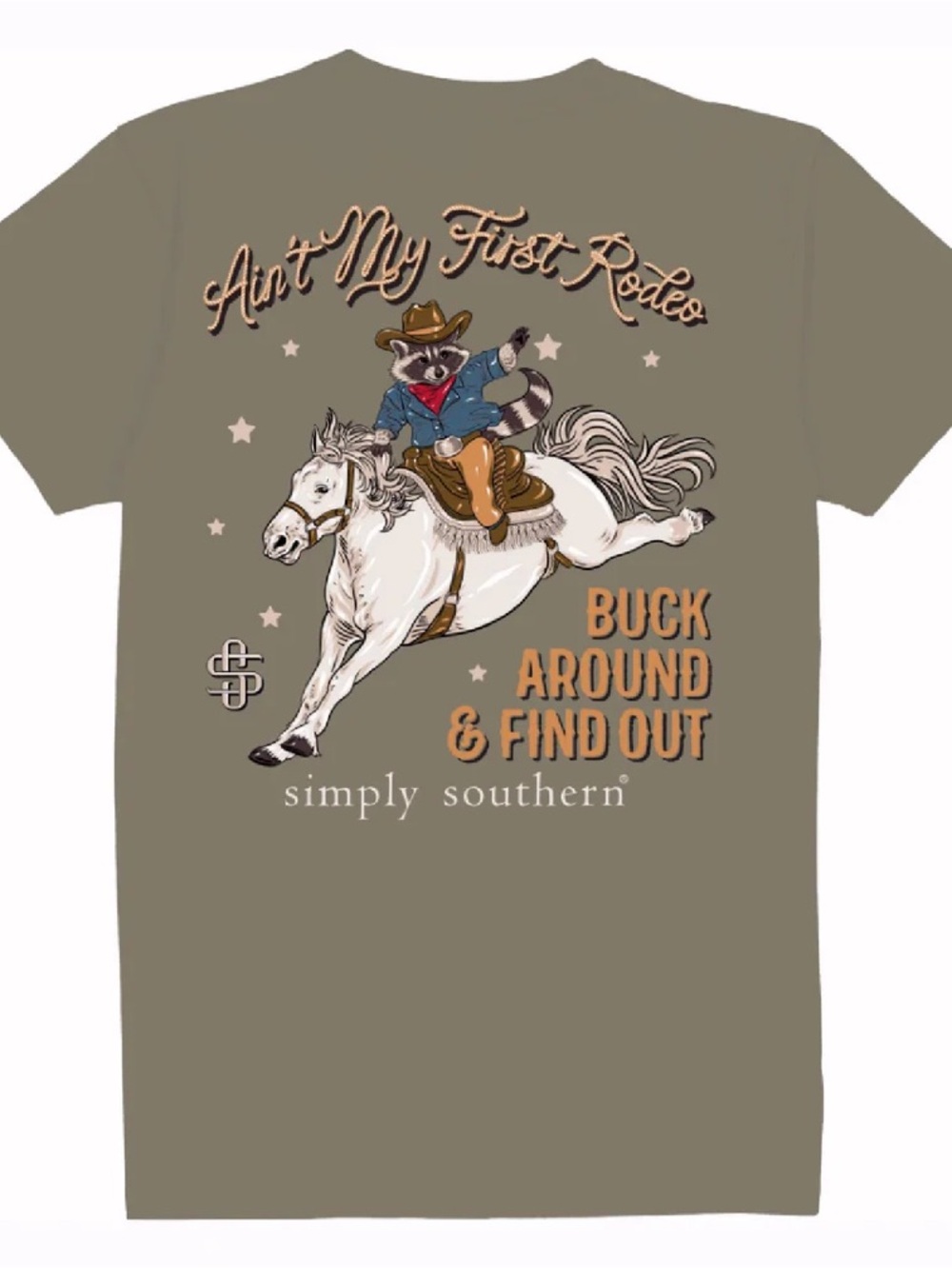 Simply Southern T-Shirt "Ain't My First Rodeo" Buck Around Tee - Olive Green